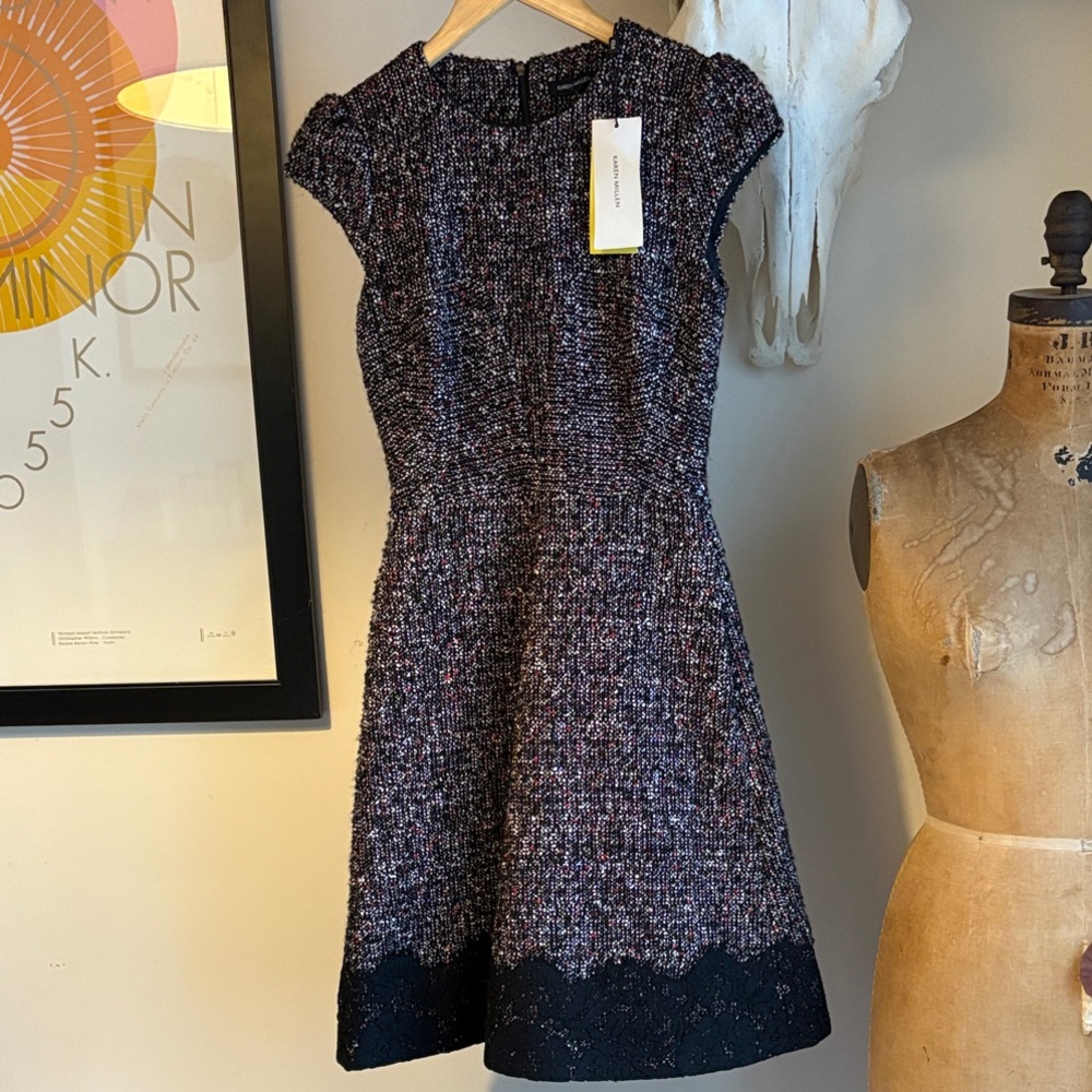 Karen Millen Black, white, red Tweed Mini Dress